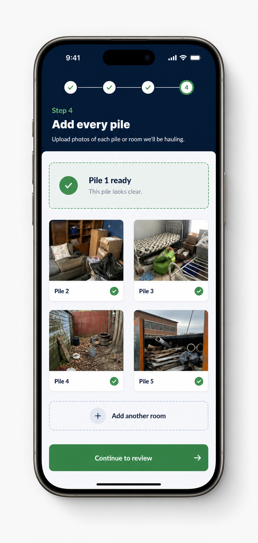 Price Lock app screen showing multiple piles or rooms added