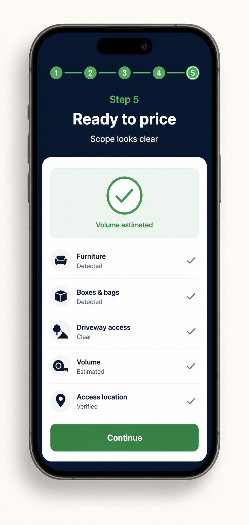 Price Lock app screen showing the job is ready to price